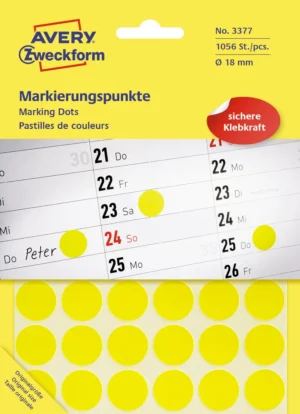 Avery Ronde etiketten diameter 18 mm, geel, 1.056 stuks — etiketten in kleinverpakking