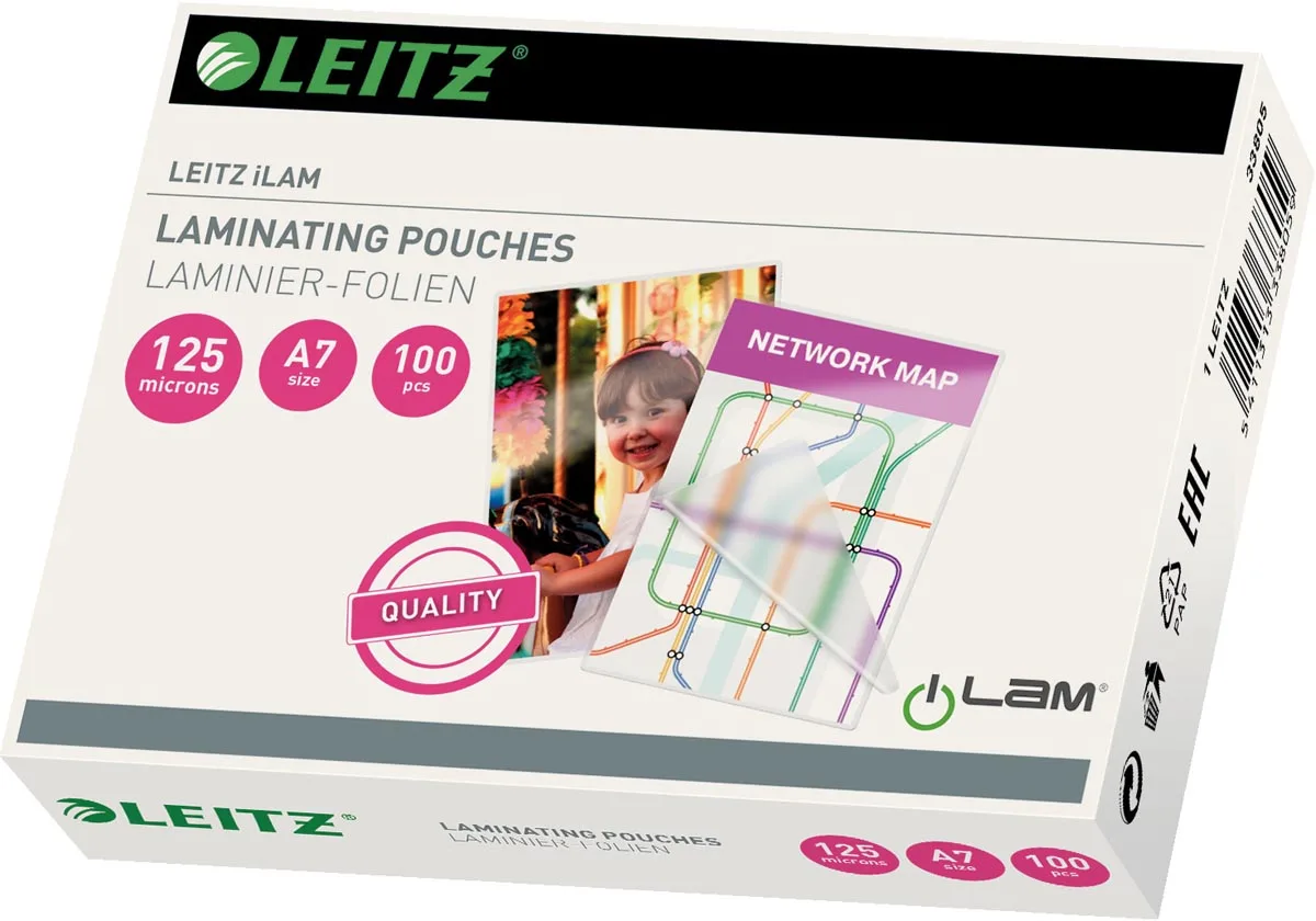 Leitz Ilam lamineerhoes ft A7, 250 micron (2 x 125 micron), pak van 100 stuks — toebehoren voor lamineermachines