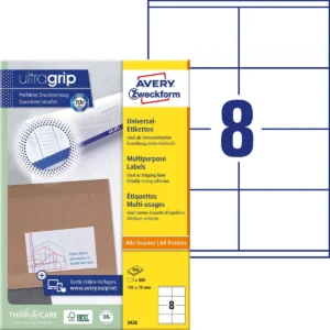 Avery Zweckform 3426, Universele etiketten, Ultragrip, wit, 100 vel, 8 per vel, ft 105 x 70 mm — detail 2