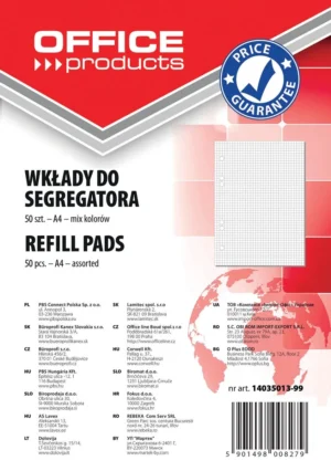 OFFICE products ringbandinterieur, A4, 80 g, 6 gaten, 50 vellen, geruit, geassorteerde kleuren