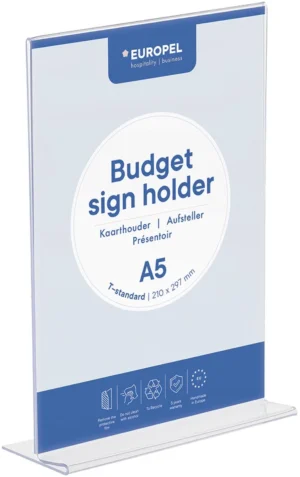 Transparante Europel folderhouder Budget met T-voet voor A5-formaat, staand