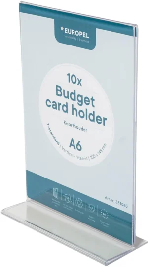 Europel folderhouder Budget, met T-voet, ft A6, staand, pak van 10 stuks