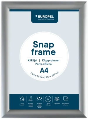 Europel clicklijst Premium, 25 mm, ft A4, zilver — vitrine
