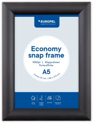Europel clicklijst Economy, 25 mm, ft A5, zwart — vitrine
