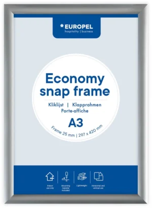 Europel clicklijst Economy, 25 mm, ft A3, zilver — vitrine