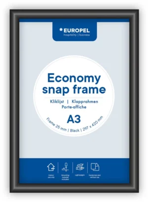 Europel clicklijst Economy, 25 mm, ft A3, zwart — vitrine