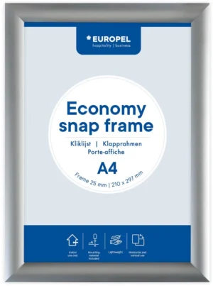 Europel clicklijst Economy, 25 mm, ft A4, zilver — vitrine