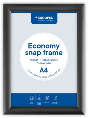 Europel clicklijst Economy, 25 mm, ft A4, zwart — vitrine