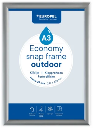 Europel clicklijst Economy, waterdicht, 25 mm, ft A3, zilver — vitrine