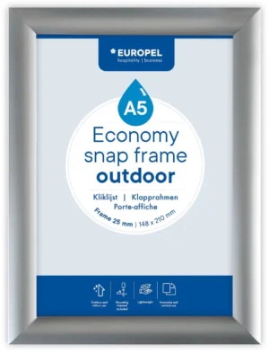 Europel clicklijst Economy, waterdicht, 25 mm, ft A5, zilver — vitrine