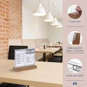 Europel folderhouder Premium, met houten T-voet, ft A5, liggend — detail 2