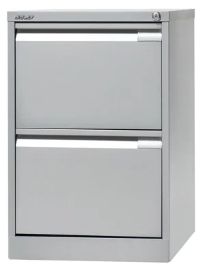 Bisley hangmappenkast, ft 71,1 x 47 x 62,2 cm (h x b x d), 2 laden, zilverkleurig