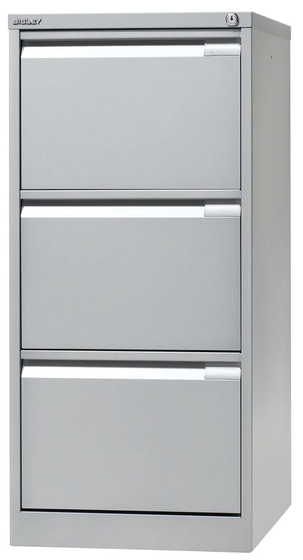 Bisley hangmappenkast, ft 101,6 x 47 x 62,2 cm (h x b x d), 3 laden, zilverkleurig