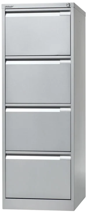 Bisley hangmappenkast, ft 132,1 x 47 x 62,2 cm (h x b x d), 4 laden, zilverkleurig