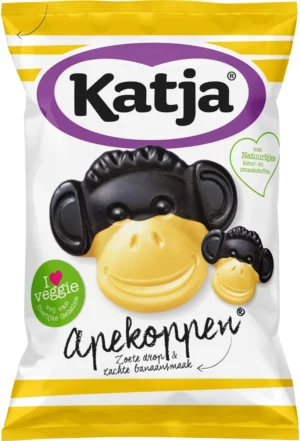 Katja Apekoppen snoep, zoete drop en banaansmaak, zak van 255 g — drank en eetwaren