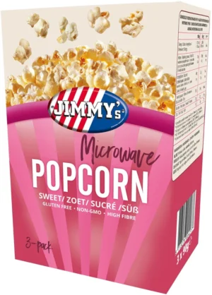 Jimmy's Popcorn Microwave, zoet, doos van 3 x 90 g — drank en eetwaren