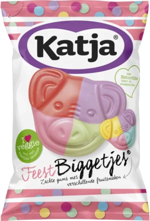 Katja Feest Biggetjes snoep, zachte gums met verschillende fruitsmaken, zak van 250 g — drank en eetwaren