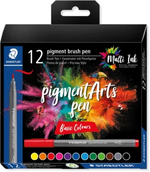 Staedtler Pigment Arts brush pen, etui van 12 stuks, Basic Colours — speciale stiften