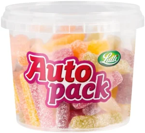 Doos Lutti autopack zure sticks van 175 g met plastic pot