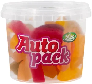 Doos Lutti autopack winegums van 200 g met plastic pot