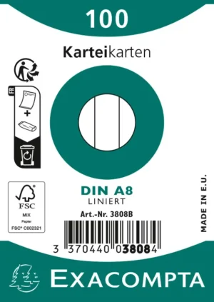 Exacompta steekkaarten, gelijnd, ft 5,5 x 7,4 cm, pak van 100 stuks, wit — systeemkaart