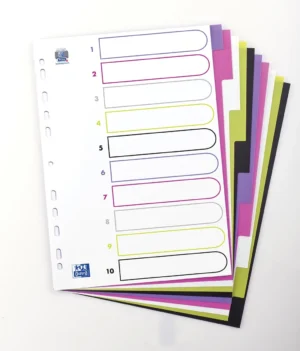 OXFORD MyColour tabbladen, formaat A4, uit gekleurde PP, 11-gaatsperforatie, 10 tabs — personaliseerbare tabbladen