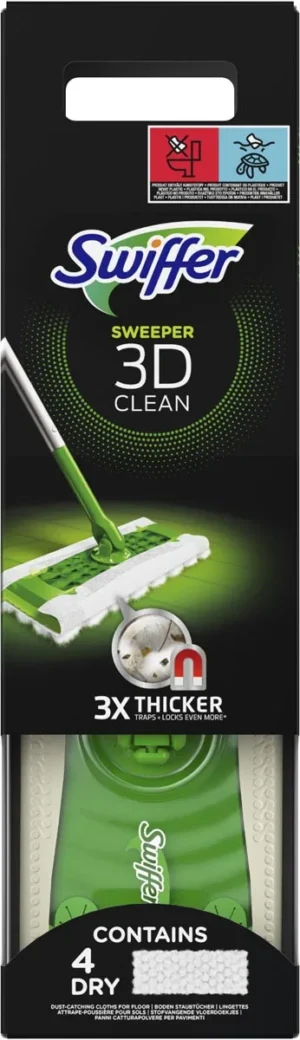 Swiffer vloerreiniger 3D Clean starterkit, met 4 droge en 2 vochtige stofdoekjes — schoonmaakbenodigdheden