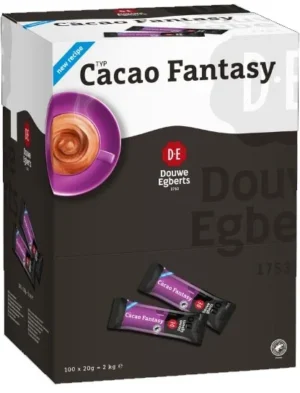 Dispenserdoos Douwe Egberts Cacao Fantasy met 100 instant sticks van 20 g