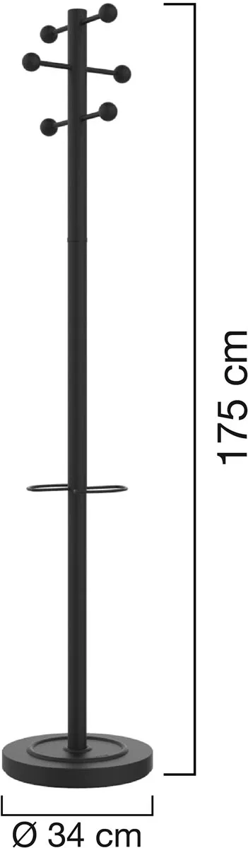 Unilux kapstok Access, hoogte 175 cm, 6 kledinghaken, met parapluhouder, zwart met hout — detail 3