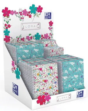 Oxford Floral notitieblok en spiraalschrift, ft A5/A6/B5, gelijnd en geruit 5 mm, display met 60 stuks — spiraalschriften met harde kaft