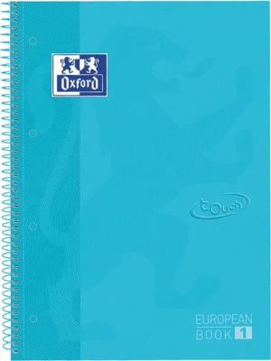 Oxford School Touch Europeanbook spiraalblok, ft A4+, 160 bladzijden, geruit 5 mm, pastel blauw — collegeblok