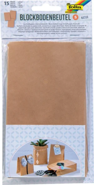 Folia papieren zak, 100 x 55 x 175 mm, pak van 15 stuks, kraft — geschenkzak