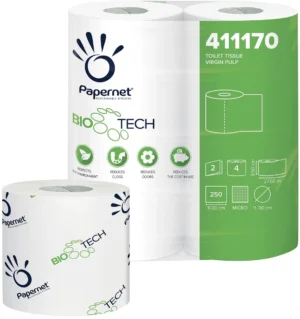 Papernet toiletpapier Bio Tech, 2-laags, 250 vellen, pak van 4 rollen — toiletpapier en dispensers
