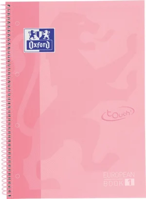 Oxford School Touch Europeanbook spiraalblok, ft A4+, 160 bladzijden, geruit 5 mm, pastel roze — collegeblok