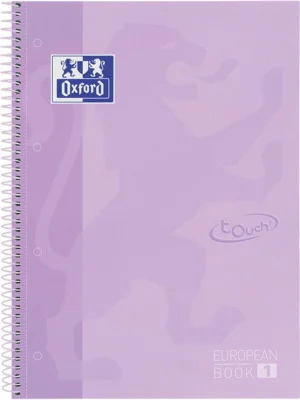 Oxford School Touch Europeanbook spiraalblok, ft A4+, 160 bladzijden, geruit 5 mm, pastel paars — collegeblok