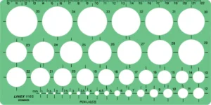 Linex cirkelsjabloon 1 - 35 mm, met 39 cirkels en milimeteruitlijning — letter- en tekensjablonen