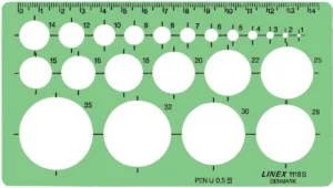 Linex cirkelsjabloon 1 - 35 mm, met 22 cirkels en uitlijnmarkering — letter- en tekensjablonen