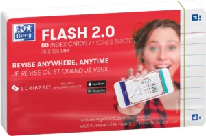Oxford Flash 2.0 flashcard starterkit, gelijnd, A7, wit, pak van 80 vel — systeemkaart
