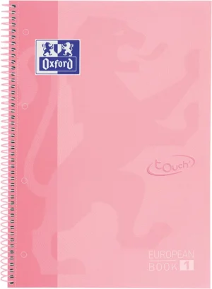 Oxford School Touch Europeanbook spiraalblok, ft A4+, 160 bladzijden, gelijnd, pastel roze — collegeblok