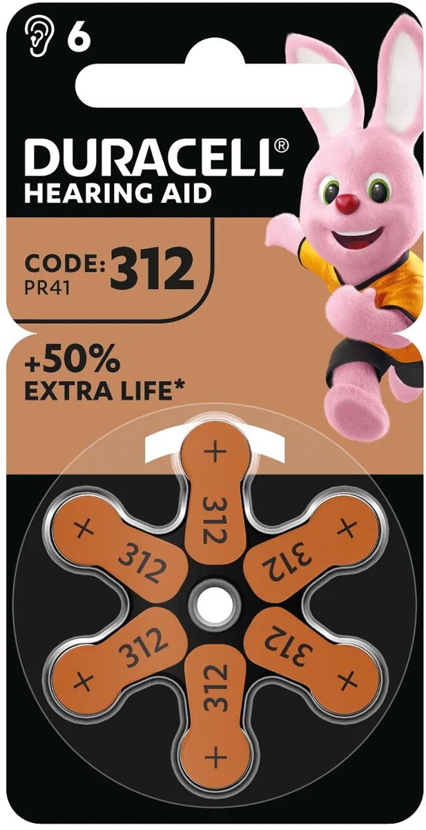 Duracell hoortoestelbatterijen DA312, blister van 6 stuks — niet-oplaadbare batterijen