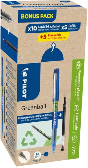 Pilot Greenball roller, medium punt, 10 rollers + 10 vullingen, medium, blauw — liquid-ink rollers