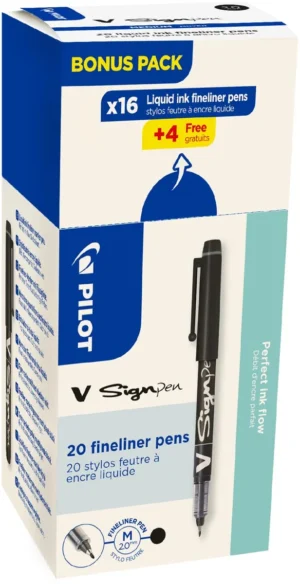 Pilot fineliner V-Sign Pen, doos van 16 + 4 stuks, zwart — office fineliners