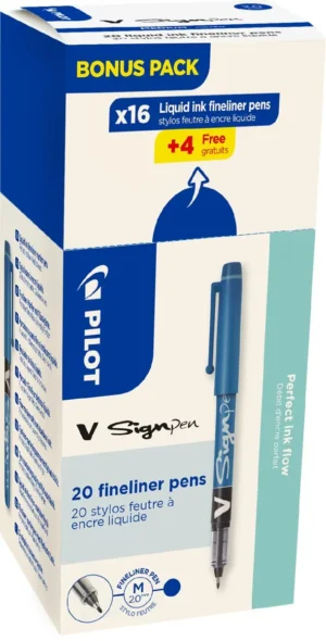Pilot fineliner V-Sign Pen, doos van 16 + 4 stuks, blauw — office fineliners