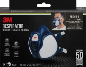 3M mondmasker met geïntegreerde filters, herbruikbaar, biedt ABEK1P3 ademhalingsbescherming — veiligheidstoebehoren