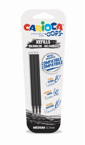Carioca Oops navulling, medium, zwart, blister van 3 stuks — vullingen voor rollers