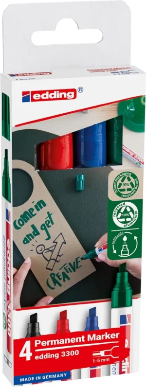 Edding permanent marker E-3300, geassorteerde kleuren, blister van 4 stuks — permanent markers