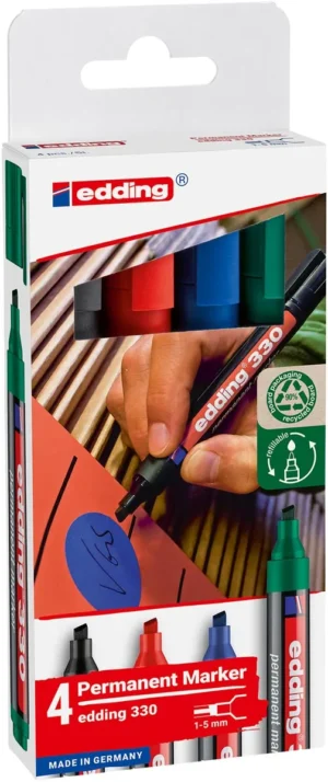 Edding permanent marker E-330, geassorteerde kleuren, blister van 4 stuks — permanent markers