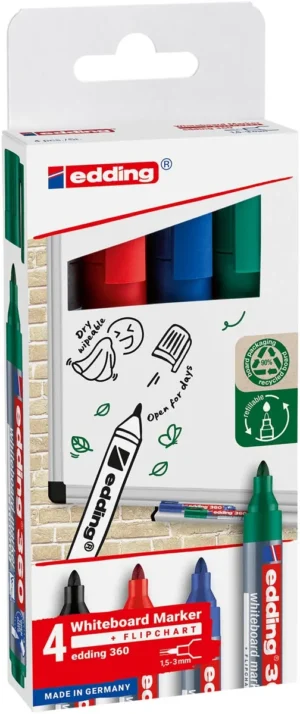 Edding whiteboard marker 360, geassorteerde kleuren, blister van 4 stuks — whiteboardmarker