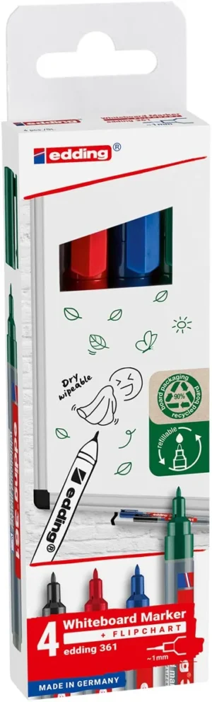 Edding whiteboard marker E-361, geassorteerde kleuren, blister van 4 stuks — whiteboardmarker