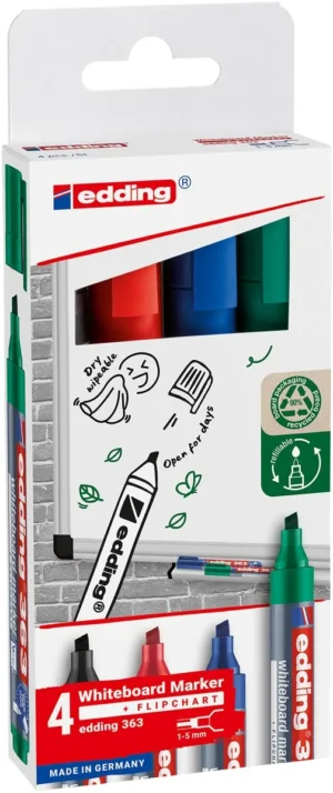 Edding whiteboard marker E-363, geassorteerde kleuren, blister van 4 stuks — whiteboardmarker